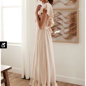 Ruffled sleeve Maxi dress in Beige